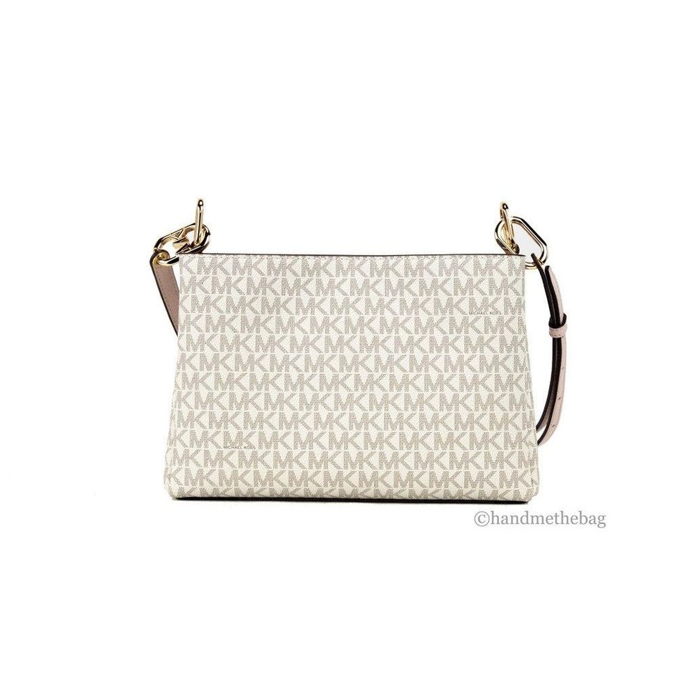 NEW Michael Kors Trisha Triple Compartment Crossbody Bag Vanilla Powder Pink PVC - Picture 13 of 13